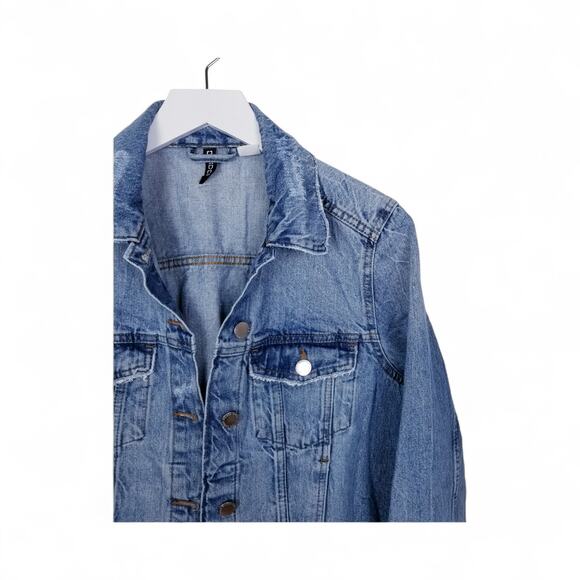 DIVIDED by H&M Denim Jacket Button Front Blue Jean Raw Hem - Size Small - Picture 2 of 7